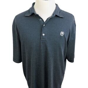 iliac Golf Polo Shirt Men's XL Bert Lamar Blue Striped Button Logo Embroidered